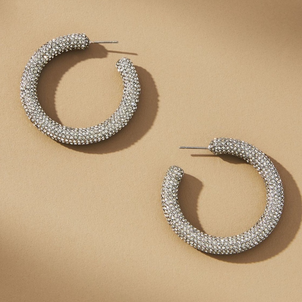 BaubleBar Chiara Pave Hoop Earrings new 14k gold plated shiny sparkle